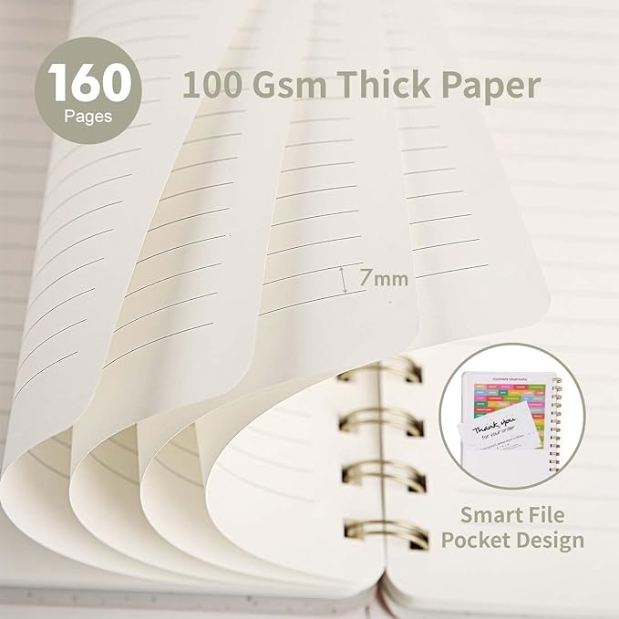Lined Spiral Notebook College Ruled A5 Journal Book for Note Taking, 160 Pages Writing Journal for Office and Home School Supplies 5.75x8.125 inch (0LightGrey)