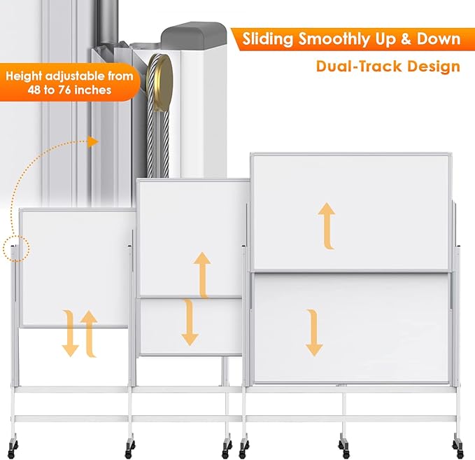 maxtek Dry Erase Whiteboard Height Adjustable, Easel Stand Rolling White Board on Wheels - 48 x 60 Large Mobile Dry Erase Board, 4' x 5' Double Sided Magnetic Whiteboard for School Office Home
