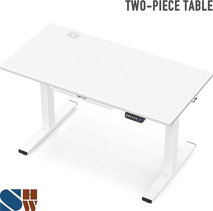 SHW 55 x 28 Inches Electric Height Adjustable Standing Desk with Drawer and Memory Preset, White