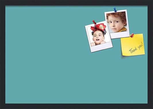 PinPix 26x18 Inch Cork Bulletin Board. This Decorative Framed Pin Board Comes with Aqua Pastel Design and a Satin Black Frame. Ideal for Home Office Decor or Message Board (PinPix-1806)