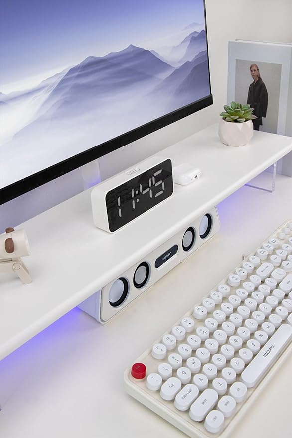 Bamboo Monitor Stand Riser with Acrylic Legs for Desk,31.5 Inches Desktop Shelf Supports for PC Computer Monitor, Laptops, Printer, Speakers (White)