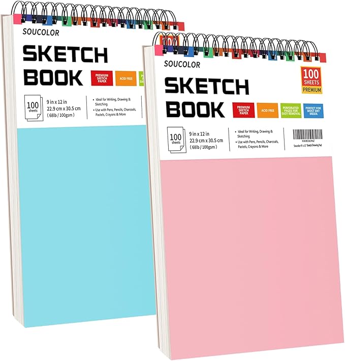 Soucolor Art Supplies Sketching Kit with 100 Sheets 3-Color Sketch Book, Teen Girl Gifts, Arts and Crafts for Kids Ages 8-12, School Supplies Gifts for Artists Adults Teens Girls Boys Kids