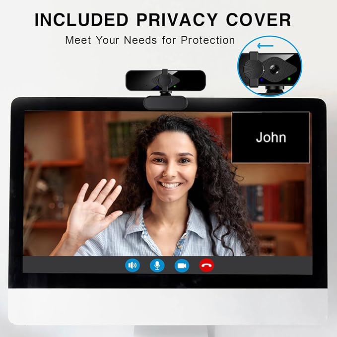 2K Webcam for PC, 85° View USB Computer Camera, with Noise Canceling Microphone & Privacy Cover, HD Web Cameras for Desktop Laptop Monitor Mac Streaming, Video Calling Webcams, 1pc cable organizer
