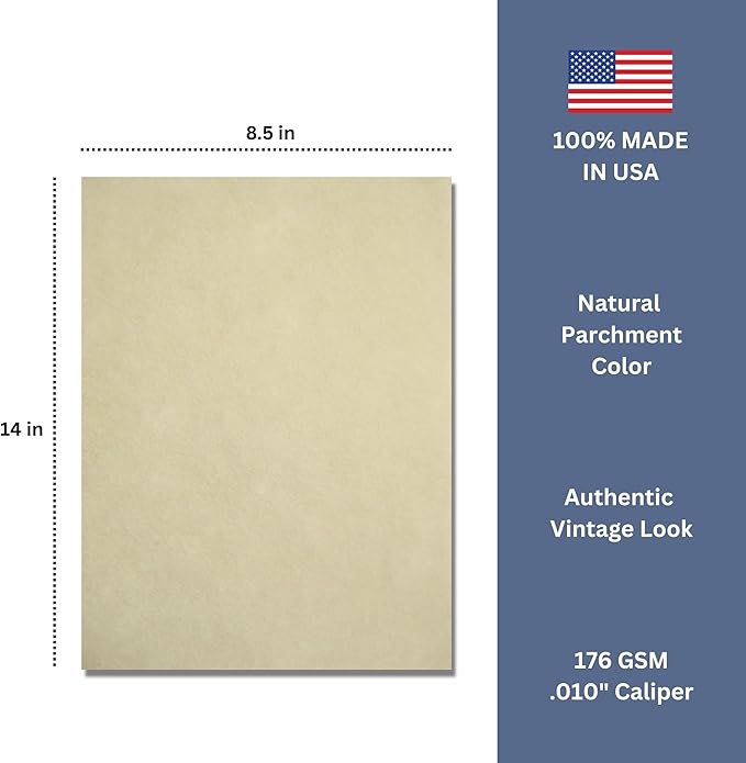 150 Natural Parchment 65lb Cover Paper Sheets 8.5X14 Inches Cardstock Weight Colored Sheets 8.5" X 14" (8.5X14 Inches) Legal|Menu Size - Printable Old Parchment Semblance