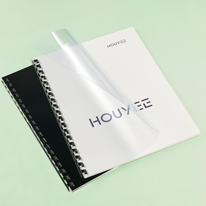 HOUYEE 180 Pack Binding Covers Set: 60 Pcs 3/8 Inch Black Binding Combs, 8.5x11 Inches, 60 Pcs 10 Mil Clear Binding Covers, 60 Pcs 12Mil Black Sand Texture, Letter Size