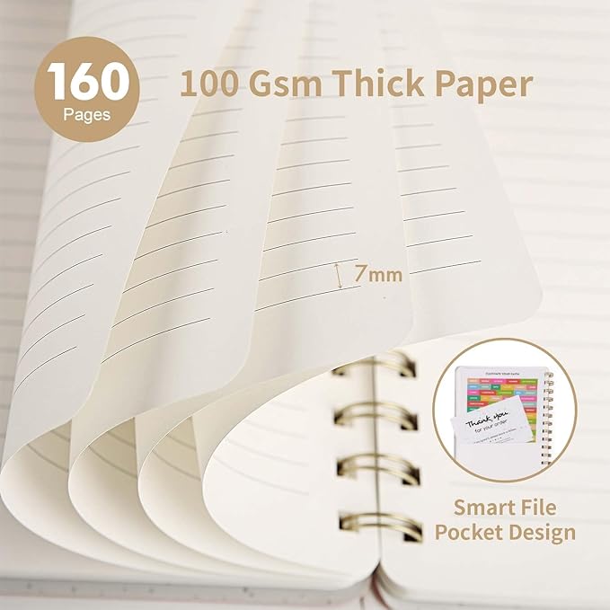 Lined Spiral Notebook College Ruled A5 Journal Book for Note Taking, 160 Pages Writing Journal for Office and Home School Supplies 5.75x8.125 inch (1Khaki)