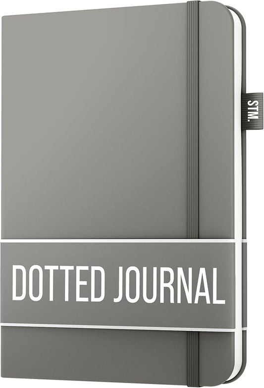 Scribbles That Matter A5 Bullet Dotted Journal Notebook | Vegan Hard Cover, 120gsm bleedproof thick paper, 150 pages, 5.75 x 8.5in, 2 bookmarks, tab stickers, penloop | For Work | Grey