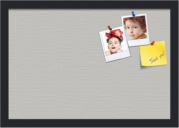 PinPix 19x13 Inch Cork Bulletin Board. This Decorative Framed Pin Board Comes with Light Stone Design and a Satin Black Frame. Ideal for Home Office Decor or Message Board (PinPix-1809)