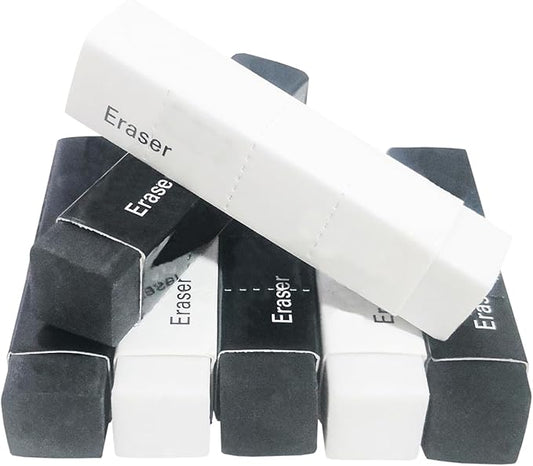 White and Black Erasers 7 Pack Pencil Erasers Cuboid Erasers for Kids Bulk for Students School Supplies Office Prize Gifts (White and Black)