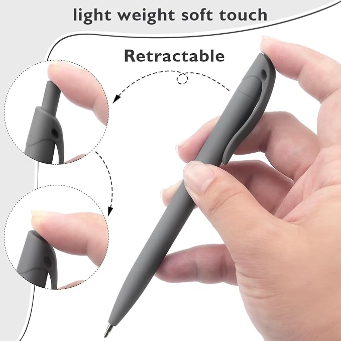 Bribobo 8 Pack Ballpoint Pens Retractable No Bleed Black Click Pens, Pens Medium Point, Smooth Ink Pens, 1.0MM Black Ink, Grey