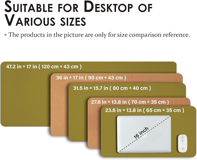 Large Cork Desk Mat - 47.2"x 17" Desk Pad for Office and Home - Ideal for Large Mouse Pad and Desk Mats on Top of Desks(Olive Green)