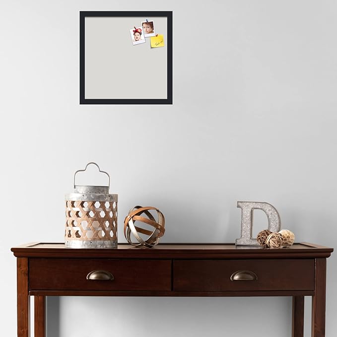 PinPix 15x15 Inch Cork Bulletin Board. This Decorative Framed Pin Board Comes with Light Stone Design and a Satin Black Frame. Ideal for Home Office Decor or Message Board (PinPix-1809)