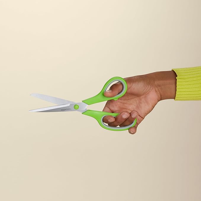 Amazon Basics Stainless Steel Scissors for Office, Crafts, Multipurpose, Sharp, Comfort Grip, PVD Coated, 3 Pack, Multicolor