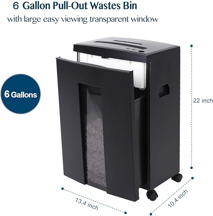 WOLVERINE 10-Sheet Super Micro Cut High Security Level P-5 Heavy Duty Paper/CD/Card Ultra Quiet Shredder for Home Office by 60 Mins Running Time and 6 Gallons Pullout Waste Bin SD9112 (Black ETL)