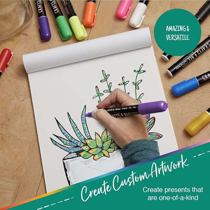 Crafts 4 All Liquid Chalk Markers for Blackboard Signs, Bistro Menu, Car Window Glass - Dry Erase, Washable - 25 Colored Chalk Pens w/Reversible Tips & Tweezers - Bonus White Chalkboard Marker