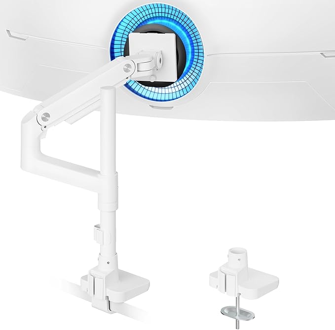 ARES WING Heavy-Duty Monitor Mount for 17-49 inches Ultrawide Curved Flat Monitors, Holds 44lbs, with Extended Column for Desk, Adjustable Gas Spring, White