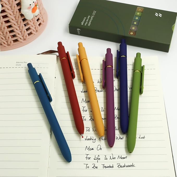 Gel Pens, 6 Pcs 0.5mm Fine Point Smooth Writing Pens Cute Pen, High-End Series Black Ink Pen for Journaling Note Taking, School Office Supplies for Women Men (6 Pcs Gold Vintage)