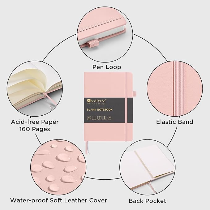 &And Per Se Blank Journal Notebook, 160 Pages, 5.7 x 8 inches College Ruled Thick Paper Notebook Journals for Writing, Hardcover Notebook(1 Pack, pink)