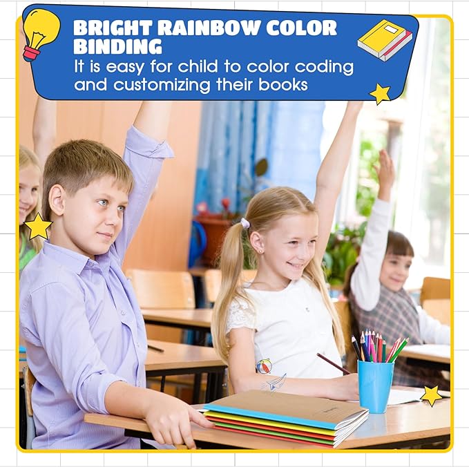Henoyso 10 Pcs Primary Composition Notebook 9 3/4 x 7 1/2 Inch Kids Journal, Back to School Supplies, K-2 Primary Writing Notebook for Kids Student Draw and Write Story Journal (Bright Color)