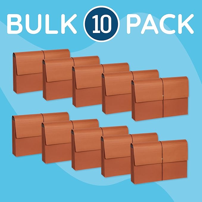 Blue Summit Accordion File Wallet with Flap and Cord Closure, Legal Size, 3” Expansion – 10 Pack