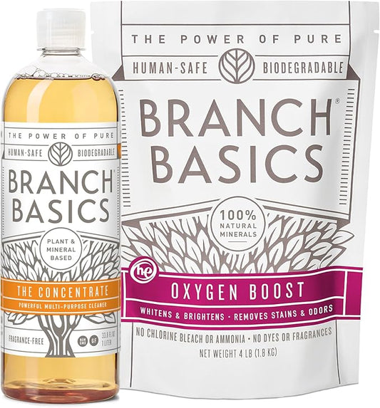 Branch Basics Concentrate + Oxygen Boost REFILL: Stain Remover and All Purpose Cleaner Duo | Bleach, Ammonia, Dye, and Fragrance Free (64 Loads, 33.8 oz Concentrate)