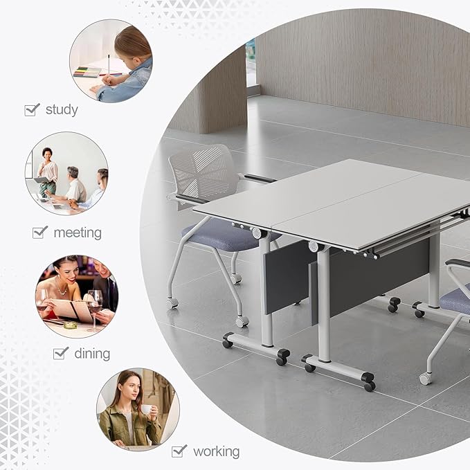 Conference Table,Folding Conference Tables Modern White Conference Room Table with Wheels, 2-10 Persons,for Office, Meeting Room (2, 1619YH, 61IN)