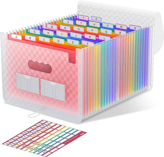 ThinkTex Accordion File Organizer, 26 Pockets Expanding File Folders, Monthly Bill Receipt Documents Organizer, A-Z Colorful Tabs, Letter/A4 Size - Pink