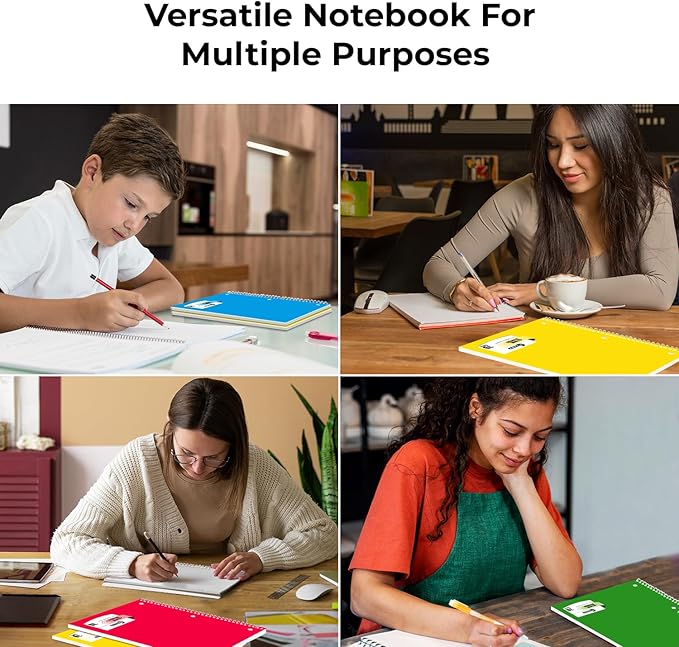 Spiral Notebook, 12 Pack, 1 Subject, College Ruled, 70 Sheets, 8 x 10-1/2", 3 Hole Punched, Bulk College Ruled Spiral Notebook for School, Single Subject Spiral Notebook Bulk, Assorted Colors
