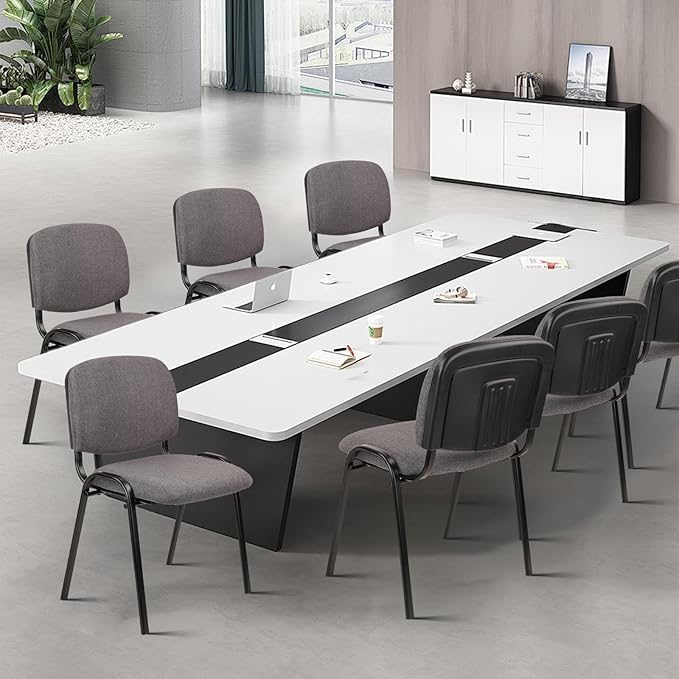 CLATINA Set of 10 Stackable Waiting Room Chairs, Armless No Wheels Reception Chair with Upholstered Seat, Guest Chairs for Conference, Breakroom, Lobby, Events, Church, School, Hall, Hotel (Grey)