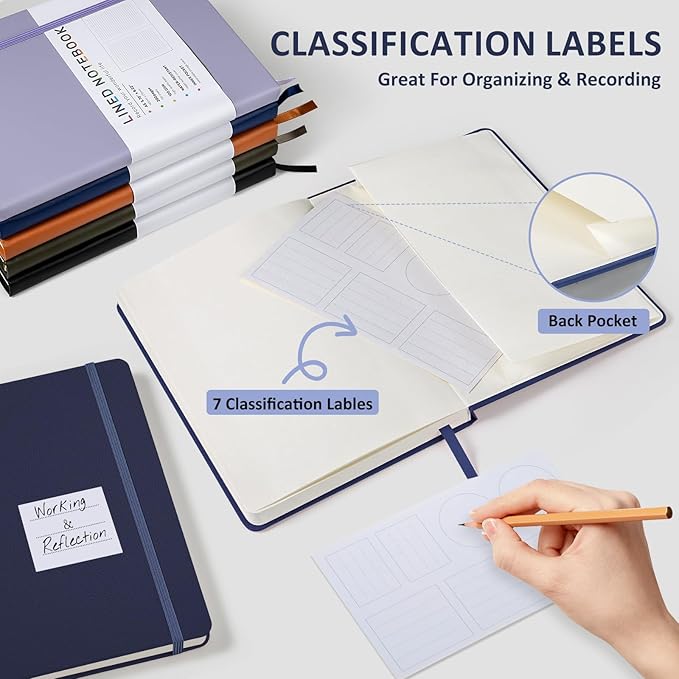 Lined Journal Notebook for Women Men, 200 Pages A5 Hardcover Leather Journals for Writing,Travel,School,Office,Work,Business,College Ruled Notebooks for Note Taking, Diary Notepad 5.7"×8.3"(Blue)