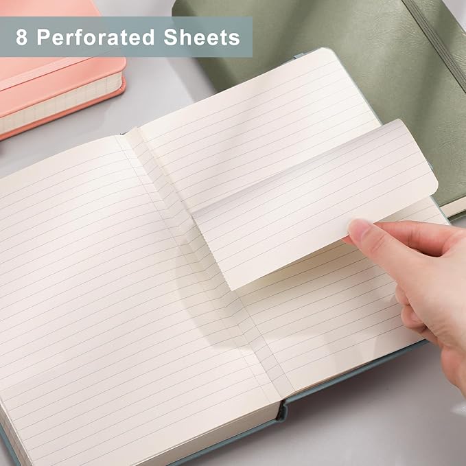 EMSHOI Lined Journal Notebook - 256 Numbered Pages 120gsm Thick Leather Journal with Sticky Notes, A5 Hardcover College Ruled Notebook for Women Men Work School Writing, Medium 5.75" x 8.38"-GrayBlue