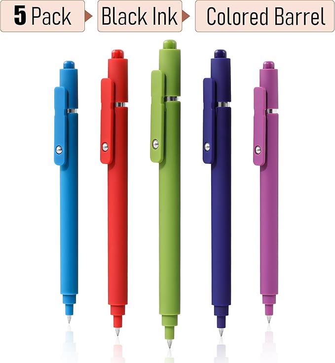 RIANCY Gel Pens, 0.5mm Black Ink Quick Dry Ball Point Pens, Fine Point Smooth Writing Retractable Pens, Cute Aesthetic Gifts Set for Men Women Journaling, Office School Stationery Supplies Pack of 5
