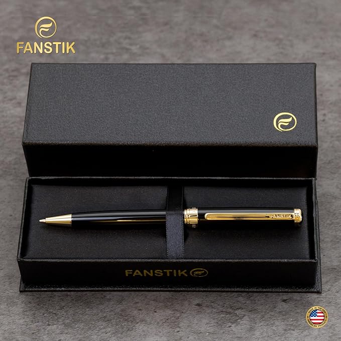 Black & Gold Luxury ballpoint Pen (Made In USA) fancy gift set for women, Real 24K Gold Plating, Professional executive pen gift set for men (Lux BallPoint Black-Gold)