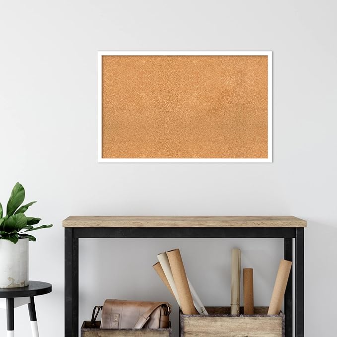 Amanti Art Natural Cork Board for Wall, 21x33 Vision Board with White Frame, Large Corkboard Office Decor for Home Organization, Modern Corkboard Pinboard to Display Items for Home Organization in