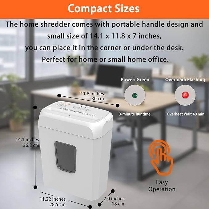 Bonsaii Quiet Cross-Cut Shredder, Ideal for Home Offices, Low-Noise Shredder, 6 Sheets at Once, Perfect for documents, Mail & Staples, 3.4-Gallon Wastebasket, Easy-Carry Handle, White