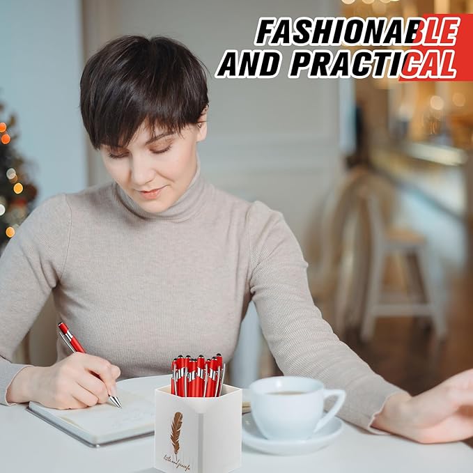 Zonon 38 Pieces Rubberized Ballpoint Pen with Stylus Tip Stylish Metal Pen Capacitive Styli with Soft Rubberized Grip, Black Ink for Most Devices(Red)