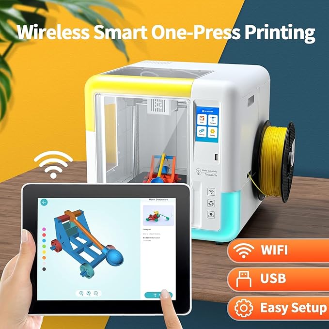 X-Maker 3D Printer for Kids and Beginners, Fully Assembled High-Speed 3D Printer with Auto Leveling Bed, Wi-Fi Printing, High Precision Small 3D Printer with App, PLA Filament Supported