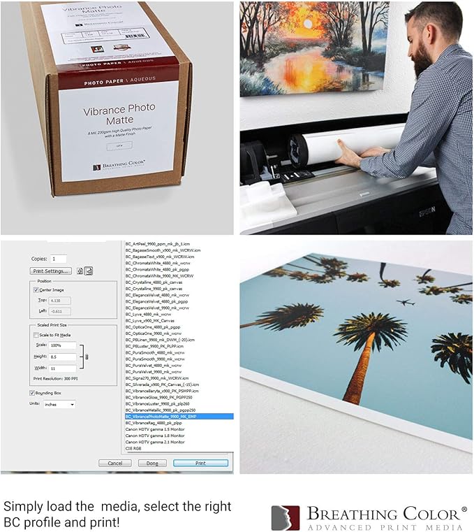 Vibrance Matte Photo Printer Paper 12 mil 230 gsm Matte Finish Premium Photo Paper Roll on 3in Core 17 inches x 100 ft Works with Most Inkjet Printer Professional Makes and Models Like Epson Canon HP