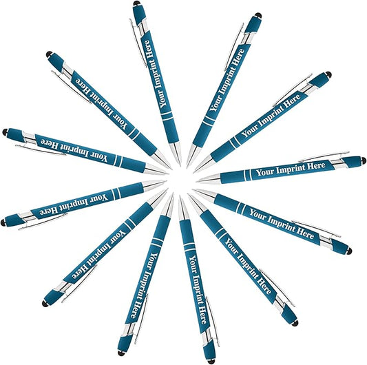 Up to 500 Pcs Custom Pens Bulk | Rainbow of Colors | Soft-Touch Metal Black Ink Personalized with Name or Message (Light Blue, 12 pcs)