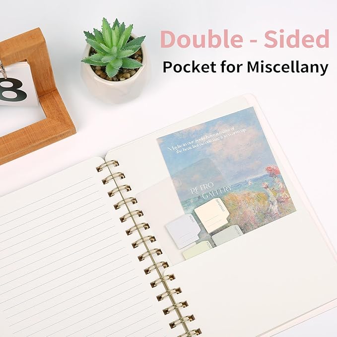 Spiral Notebook-6.10" x 8.19" College Ruled Journal with Inner Pockets and 160 Pages,PU Leather Cover Business Journal, Twin-Wire Binding Notebook Perfect for Office & Home School Supplies