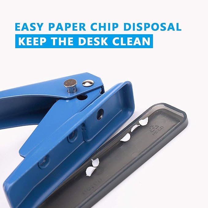 Single Hole Puncher Handheld 1/4 Inches Hole Punch, 20 Sheet Paper Punch Capacity Metal Hole Puncher with Skid-Resistant Base for Paper, Chipboard, Art Project, Blue
