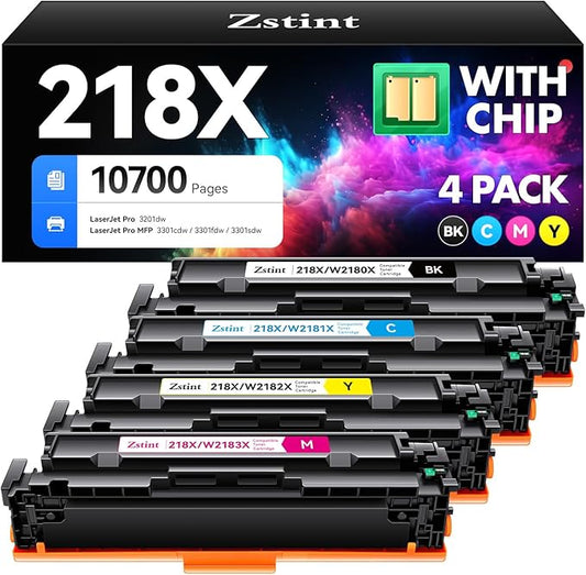 218X 218A Toner Cartridge 4-Pack High Yield with Chip Replacement for HP 218X 218A Toner Cartridge Compatible with HP Color Laserjet Pro MFP 3301cdw 3301fdw 3301sdw Pro 3201dw Printer W2180X (B/C/Y/M)