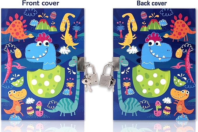 Boys Diary with Lock for Kids, 7x5.25 Inches 160 Lined Pages Secret Blue Dinosaur Notebook for Kids Journal with Lock for Boys Pre School Writing Drawing Cute Kids Gifts for Birthday