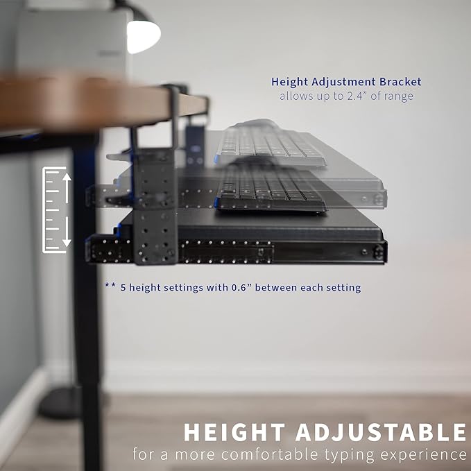 VIVO Large Clamp-on Height Adjustable Keyboard Tray, Pull Out Platform, Pencil Drawer, 27 (33 Including Clamps) x 11 inch Slide-Out Tray Storage Drawer, Black, MOUNT-KB05-4DH