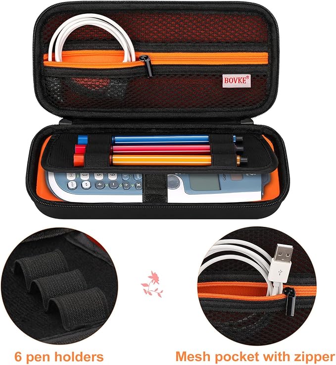 BOVKE Hard PU Graphing Calculator Carrying Case for TTexas Instruments TI-30XS Multiview/TI-34 Multiview/TI-36X Pro Scientific Calculator, Extra Pocket for USB Cables Pens Other Items, Black