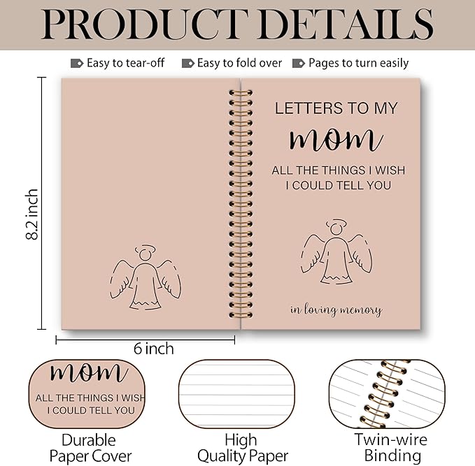 Memorial Gifts for Loss of Mom Grief Notebook Journal, Letters to My Mom in Heaven Journal, Sympathy Notebooks Gifts for Loss of Mom Women Men, In Loving Memory Sympathy Gifts, 6x8.2In