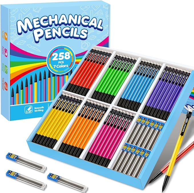 BainGesk Mechanical Pencils, 0.7mm Medium Point, HB #2 Lead, 210 Pack Bulk Mechanical Pencils and 48 Tubes Refills, Assorted Colored Barrels, Office School Supplies
