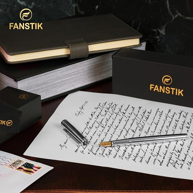 Silver Luxury fountain pen (Made In USA) fancy gift set for women, Real 24K Gold Plating, Professional executive pen gift set for men (Lux fountain Silver)