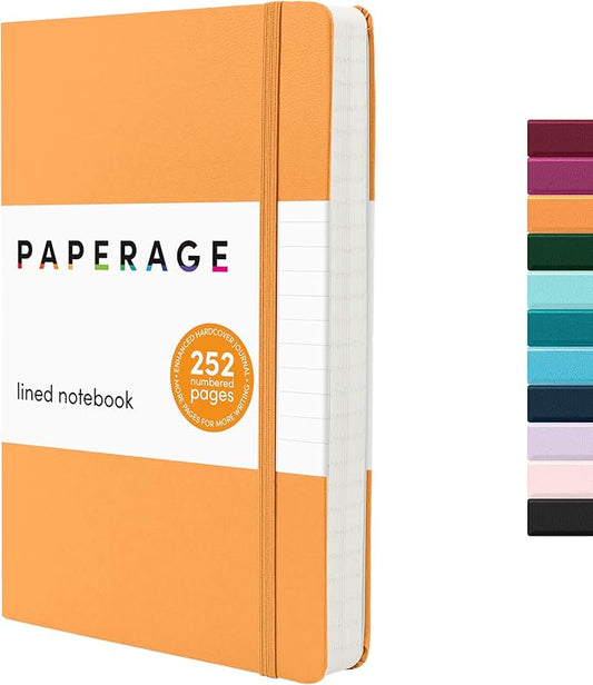 PAPERAGE Lined Journal Notebook, (Marigold), 252 Pages, Medium 5.6 in x 8 in - 100 GSM Thick Paper – Hardcover Journaling Notebook for Work, School & Note Taking