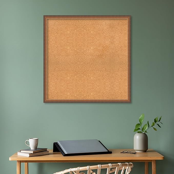 Amanti Art Natural Cork Board for Wall, 34x34 Vision Board with Bronze Frame, Large Corkboard Office Decor for Home Organization, Modern Corkboard Pinboard to Display Items for Home Organization in